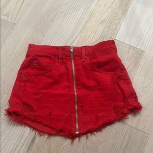 Carmar LF Red Distressed Denim Zip Up Mini Skirt size 26